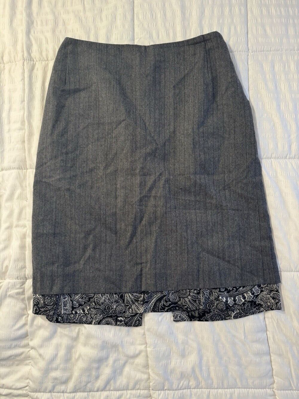 Harve Benard Pencil Skirt Gray Paisley 100% Wool 8 Petite Dark Academia